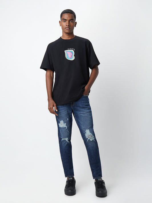Nuon Black Text-Printed Relaxed-Fit T-Shirt