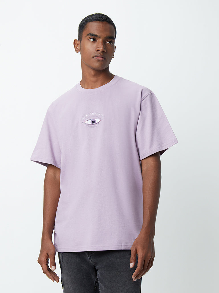 Nuon Lilac Printed Relaxed-Fit T-Shirt