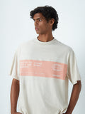Studiofit Light Beige Printed Relaxed-Fit T-Shirt