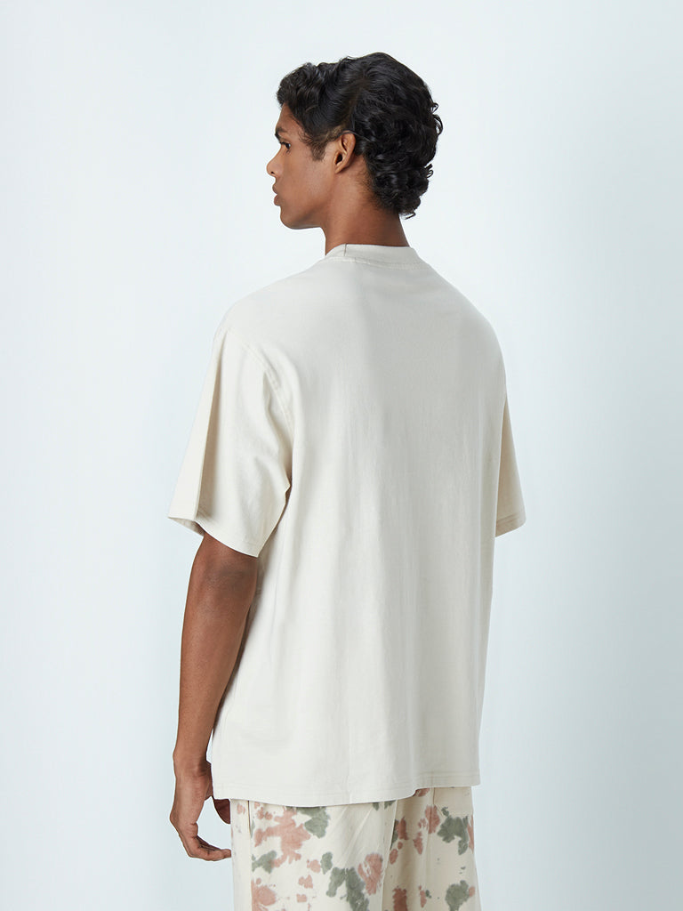 Studiofit Light Beige Printed Relaxed-Fit T-Shirt