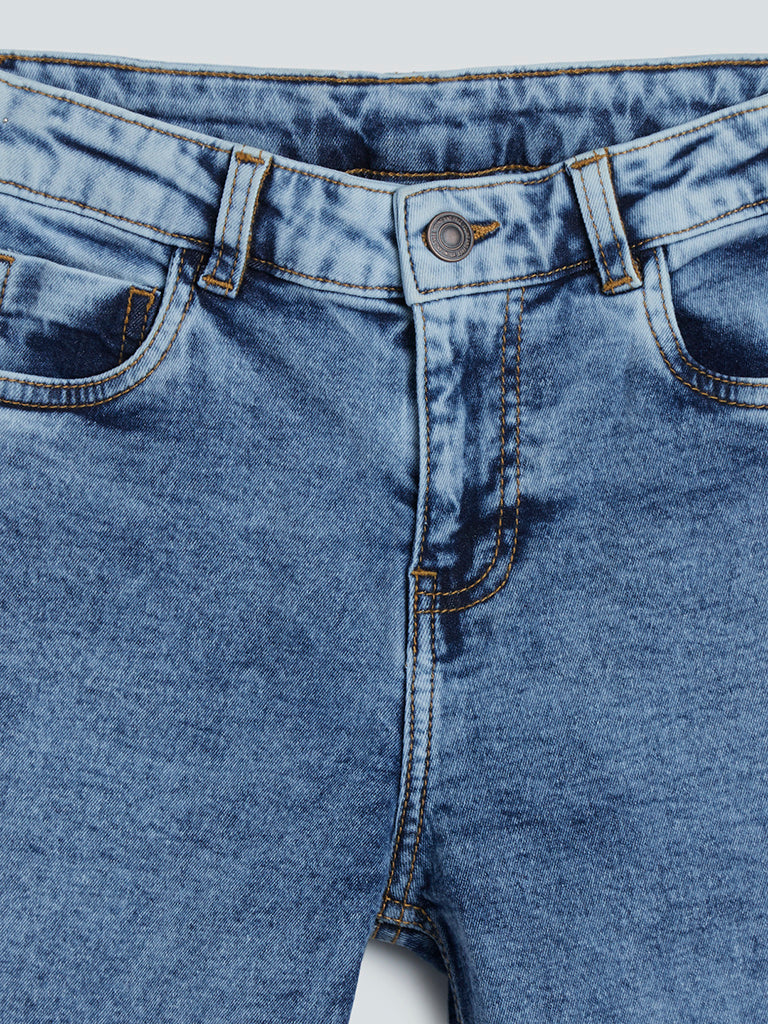 Y&F Kids Light Blue Acid-Wash Shorts