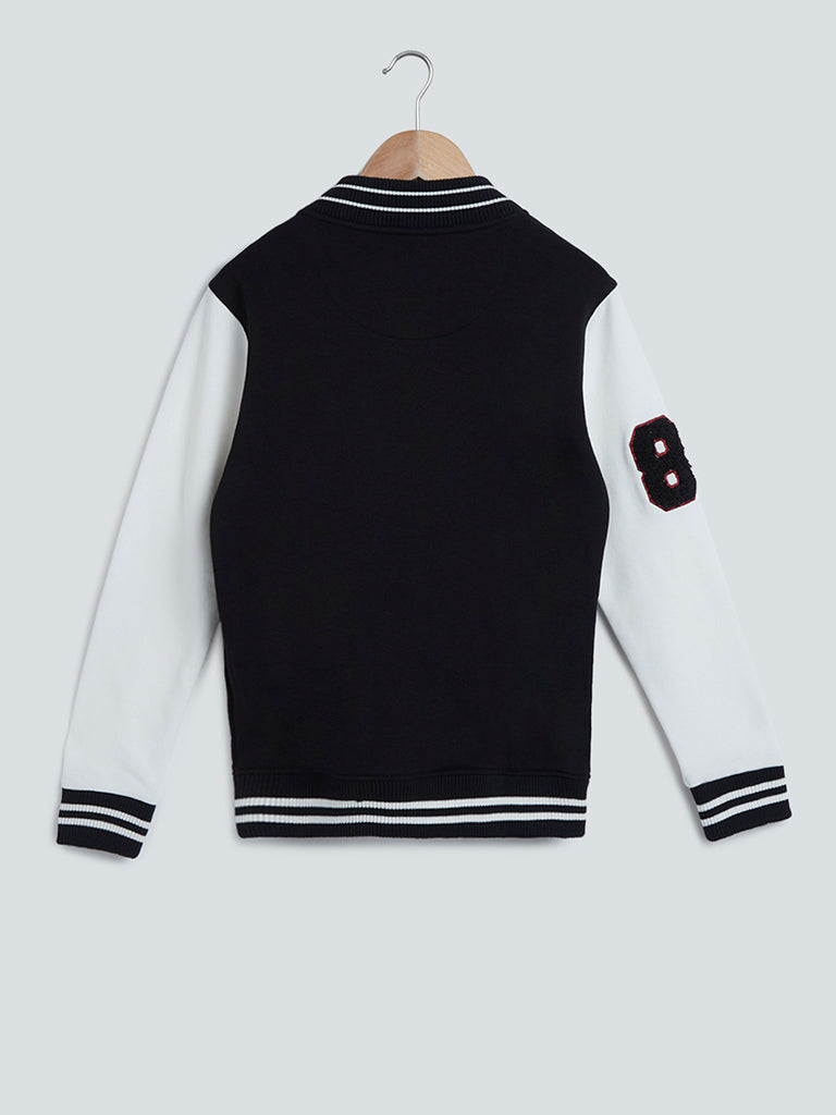 Y&F Kids Black Printed Varsity Jacket