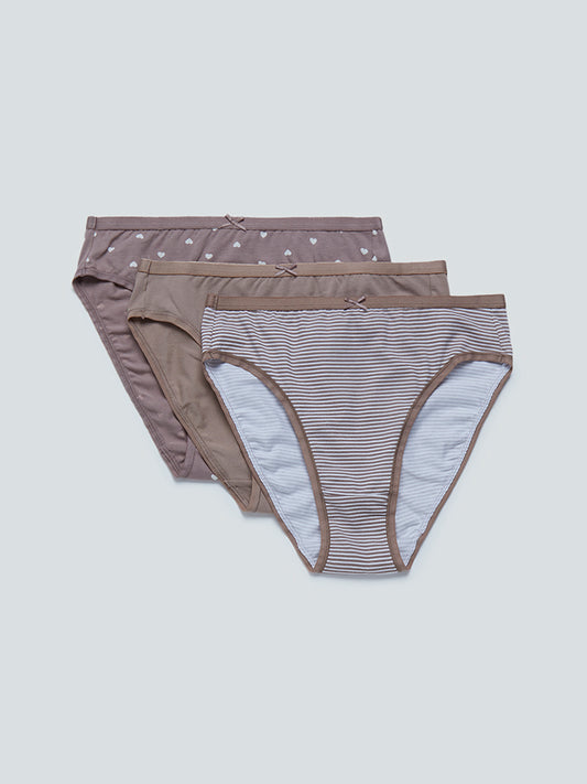 Wunderlove Taupe Hi-Leg Briefs Set Of Three