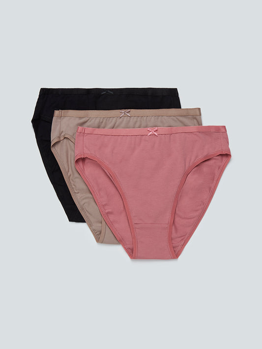 Wunderlove Taupe High-Leg Briefs Set Of Three