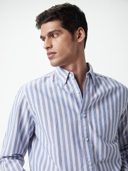WES Casuals Blue Striped Relaxed-Fit Shirt
