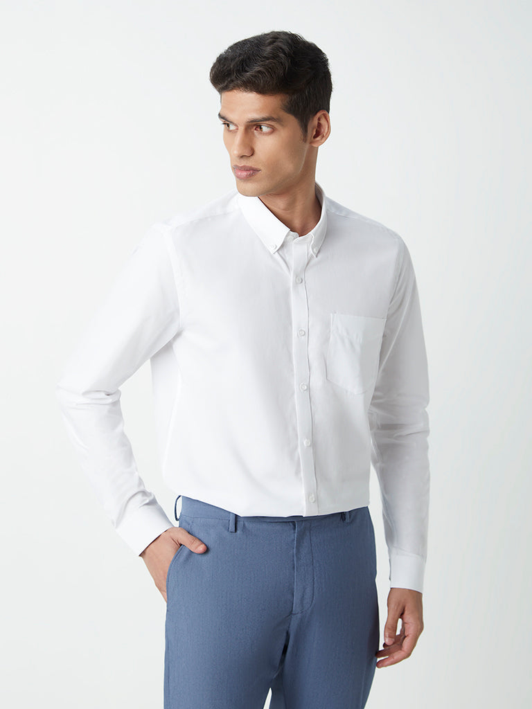 WES Formals White Cotton Slim-Fit Shirt