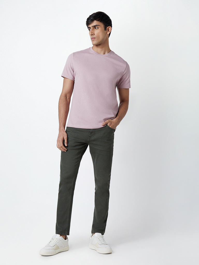 WES Casuals Lilac Eco-Save Cotton Slim-Fit T-Shirt