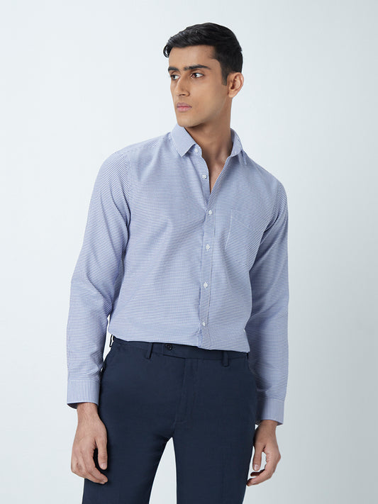 WES Formals Blue Checkered Slim-Fit Shirt