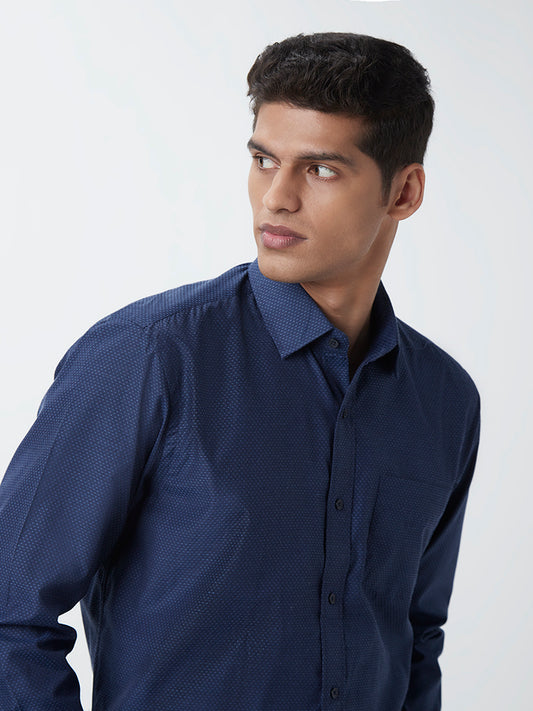 WES Formals Indigo Printed Relaxed-Fit Shirt