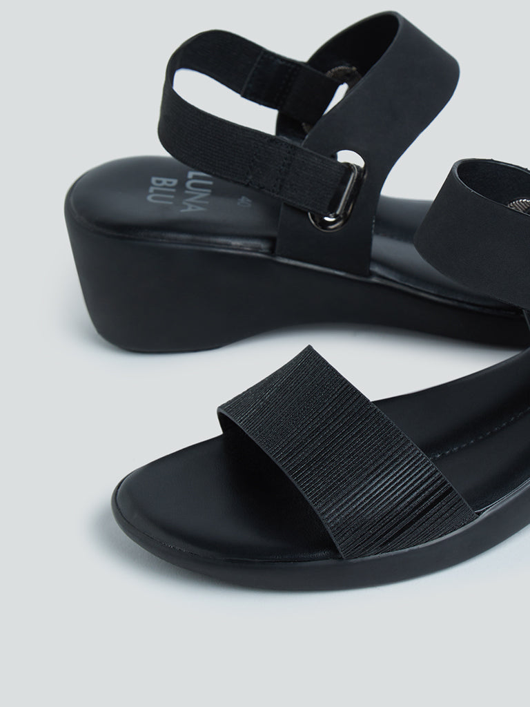 Buy LUNA BLU Black Shimmer Wedge-Heel Sandals from Westside