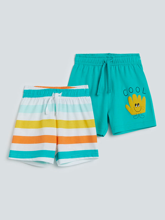 HOP Baby Teal Printed Shorts Set of Two
