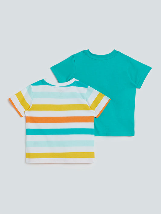 HOP Baby Teal Printed T-Shirts Set of Two