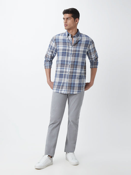 Ascot Blue Checkered Relaxed-Fit Shirt
