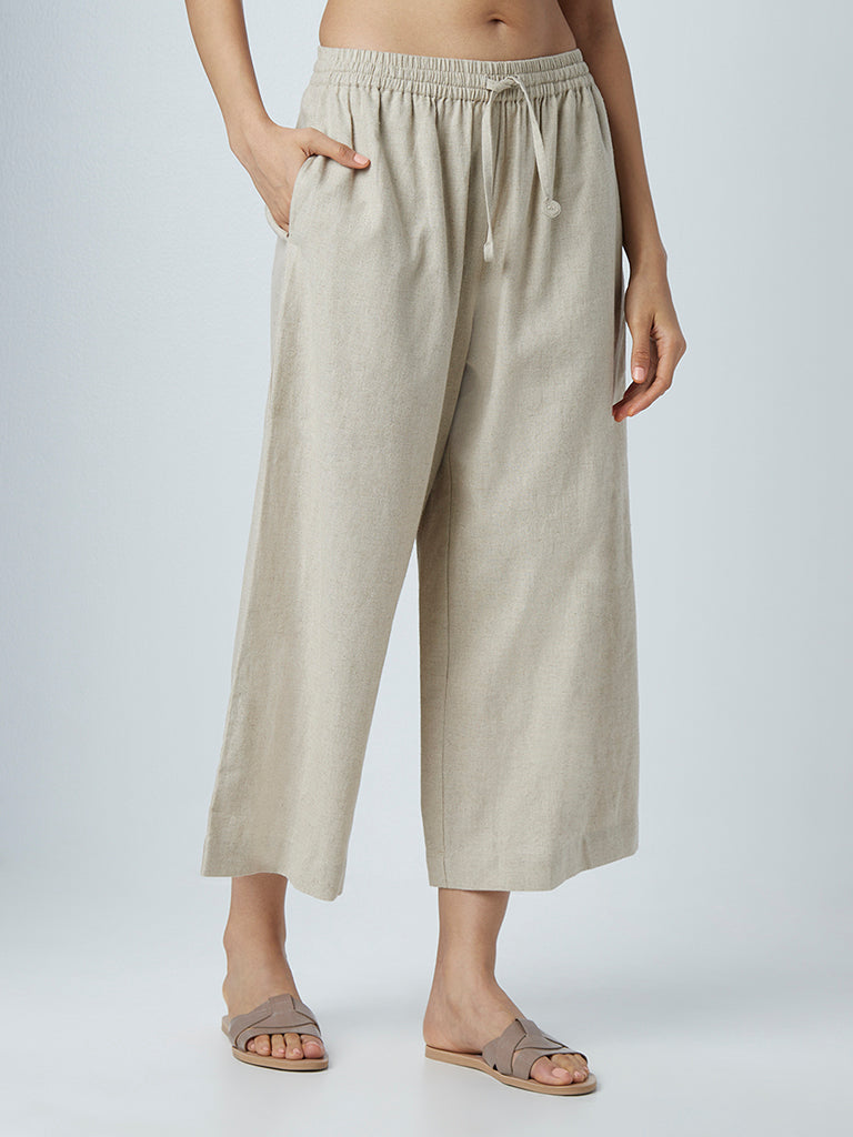 Zuba Beige Wide-Leg Palazzos