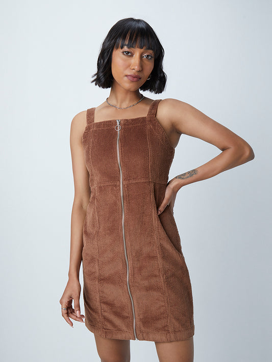 Nuon Brown Self-Textured Corduroy Dress