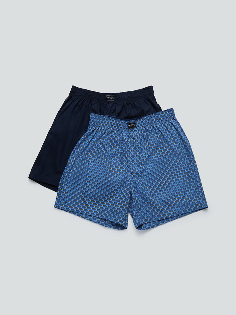 WES Lounge Navy Relaxed-Fit Boxers Set Of Two