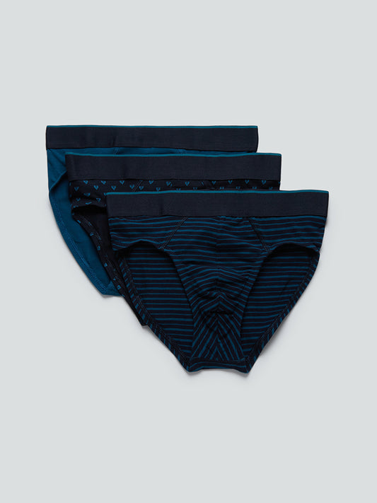 WES Lounge Teal Printed Briefs Pack Of Three