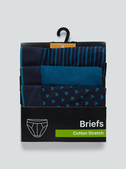 WES Lounge Teal Printed Briefs Pack Of Three