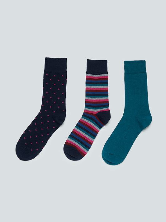 WES Lounge Blue Full Length Socks Set of Three