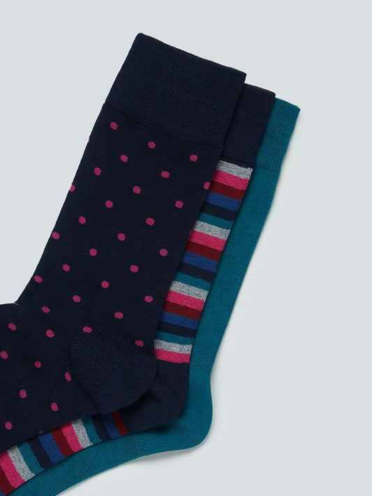 WES Lounge Blue Full Length Socks Set of Three