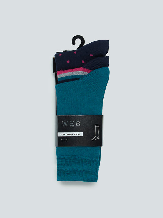 WES Lounge Blue Full Length Socks Set of Three
