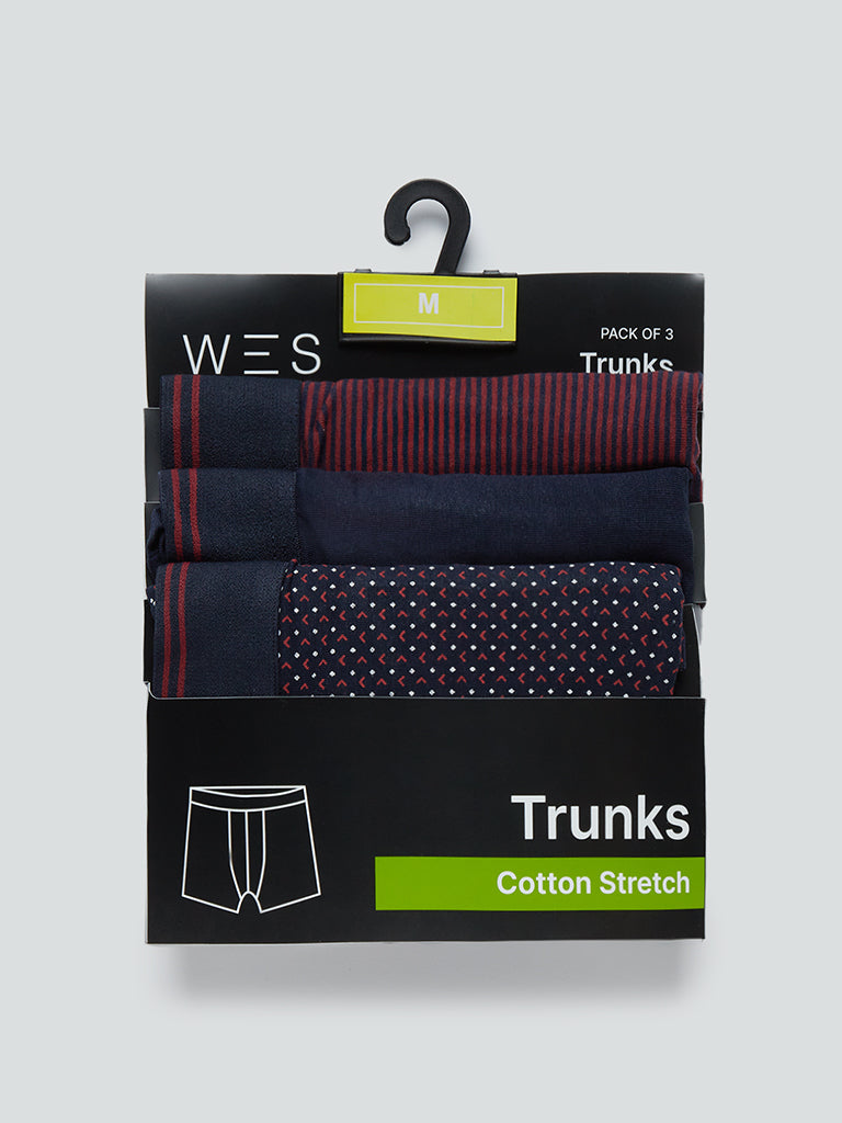 WES Lounge Navy Printed Trunks Pack Of Three