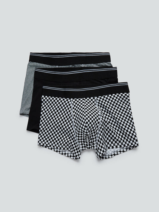 WES Lounge Black Printed Trunks Set Of Three