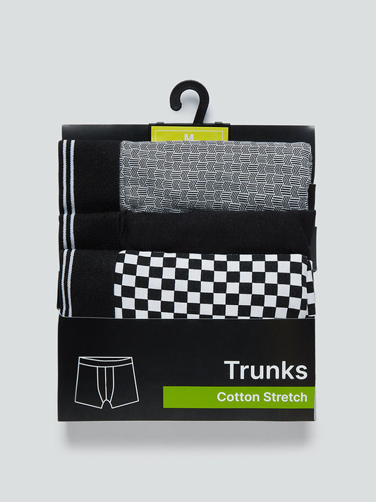 WES Lounge Black Printed Trunks Set Of Three