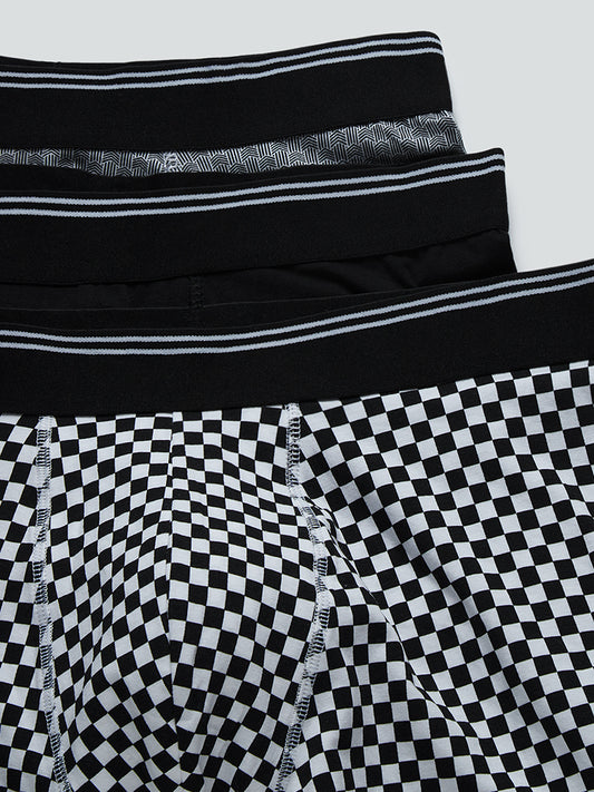 WES Lounge Black Printed Trunks Set Of Three