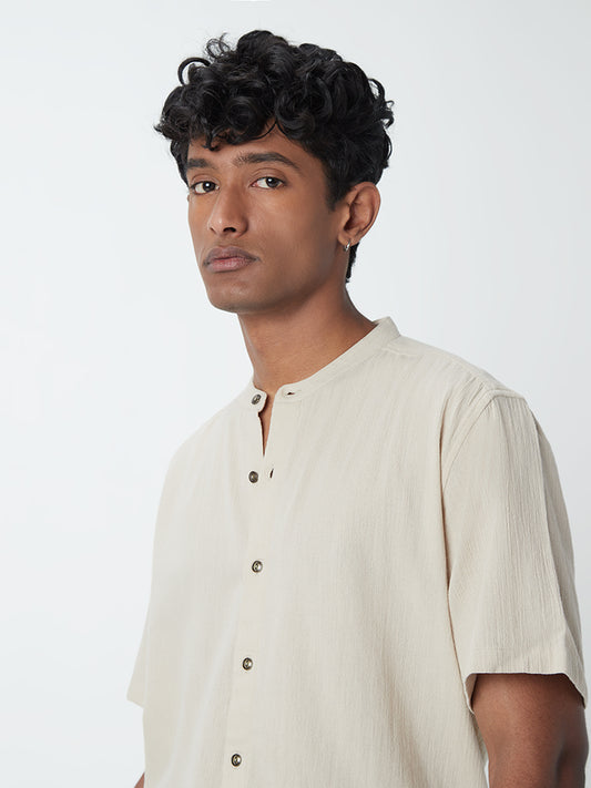 LOV Stud Embellished Casual Light Beige Shirt, Beige / M