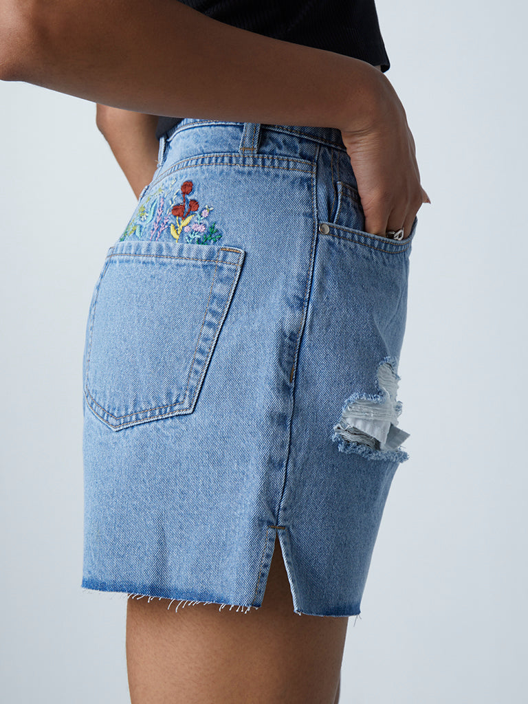 Nuon Blue Distressed Shorts