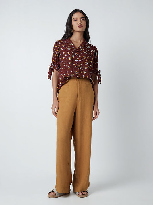 LOV Brown Floral-Patterned Blouse