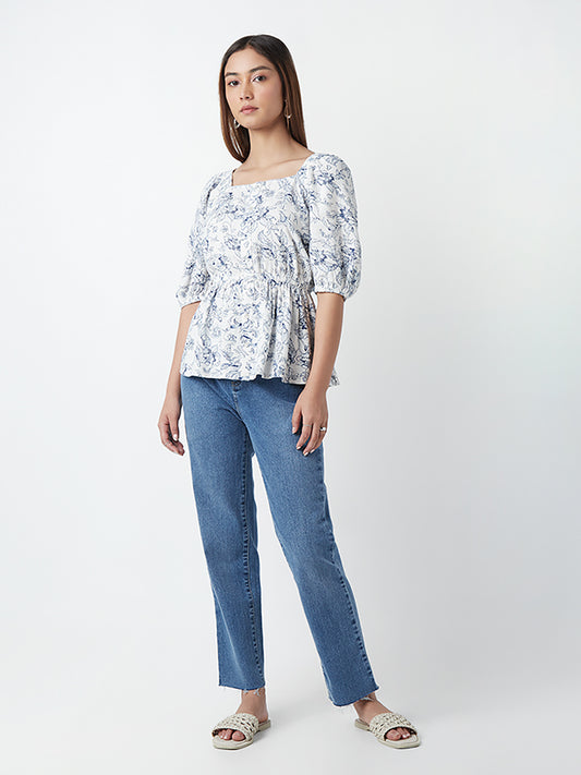 LOV Blue Floral Print Top
