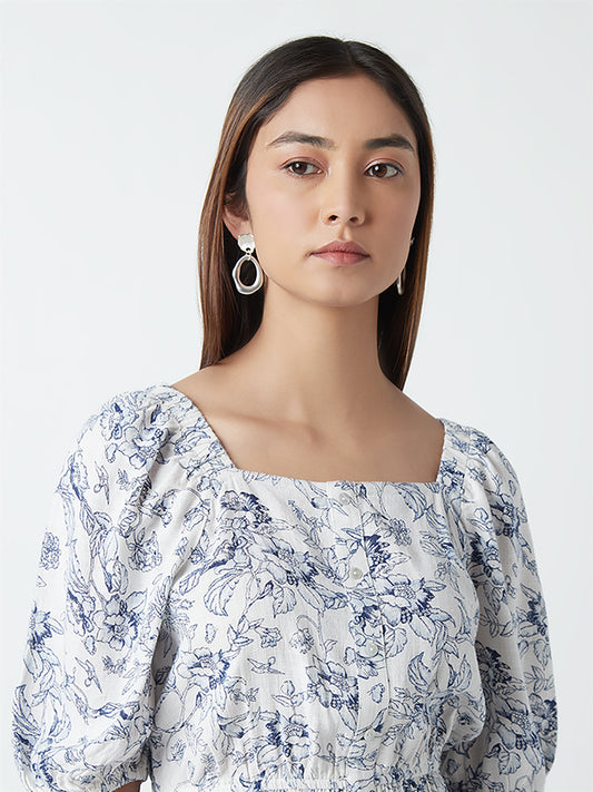LOV Blue Floral Print Top