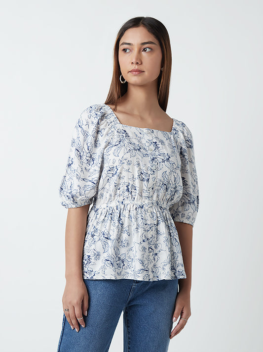 LOV Blue Floral Print Top