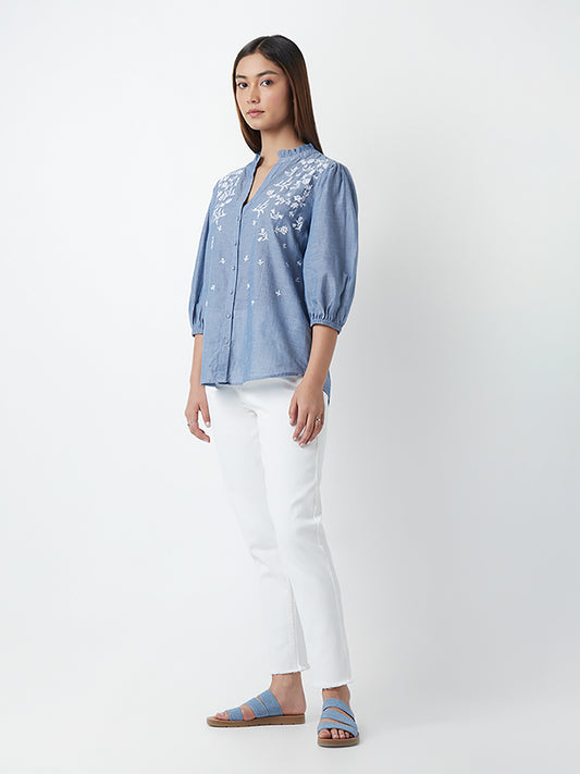 LOV Blue Embroiderered Top