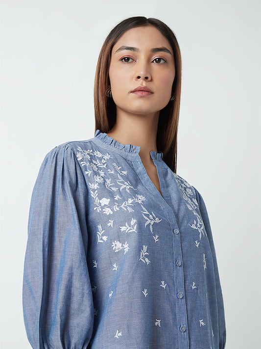 LOV Blue Embroiderered Top