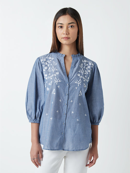 LOV Blue Embroiderered Top
