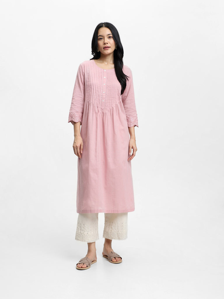Buy Utsa by Westside Solid High-Low Kurta (L, Pink) at Amazon.in