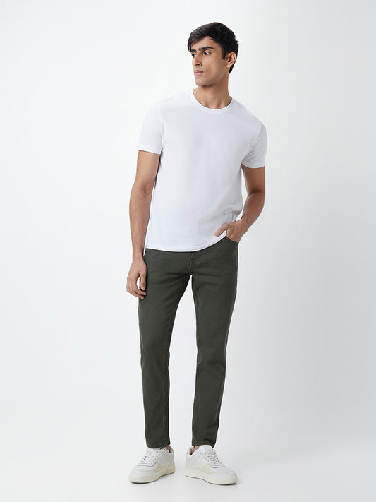 WES Casuals Olive Slim-Fit Mid Rise Jeans