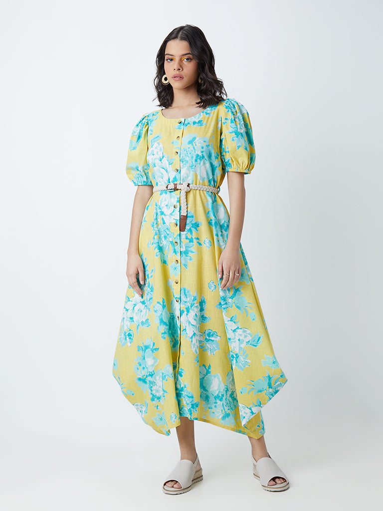 Buy Bombay Paisley Yellow Patterned Dress With Belt from Westside