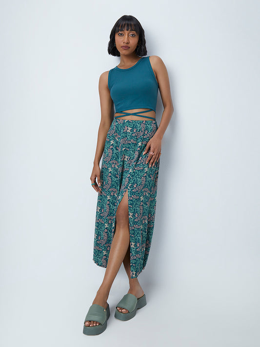 Nuon Teal Floral Patterned Skirt