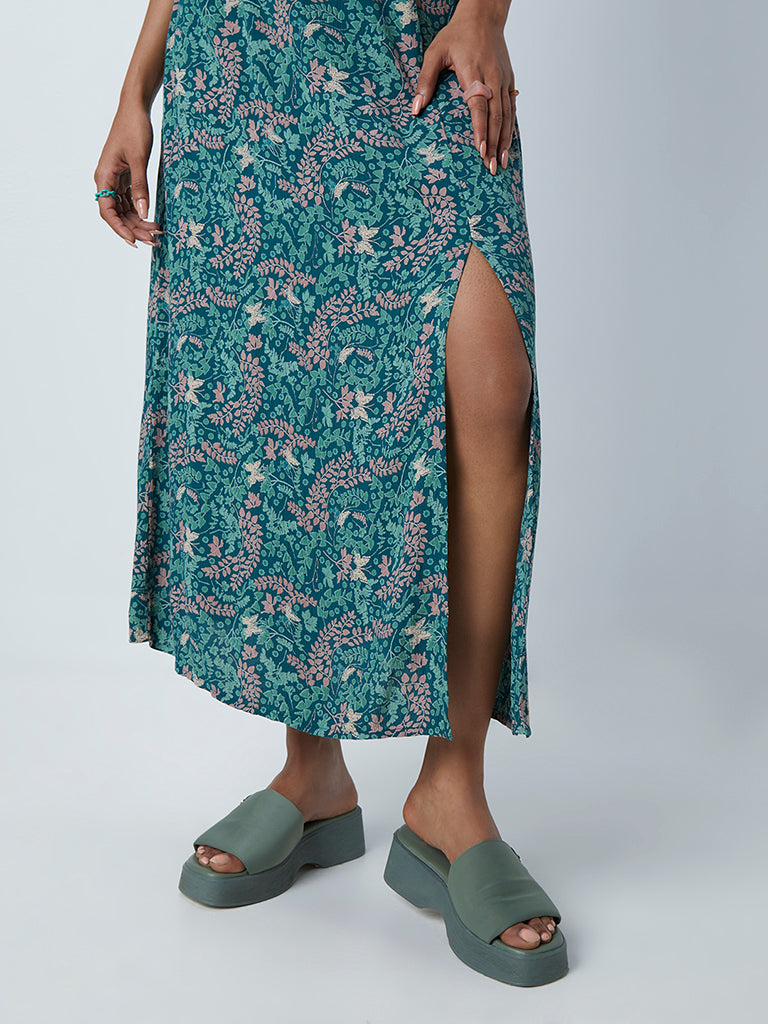 Nuon Teal Floral Patterned Skirt