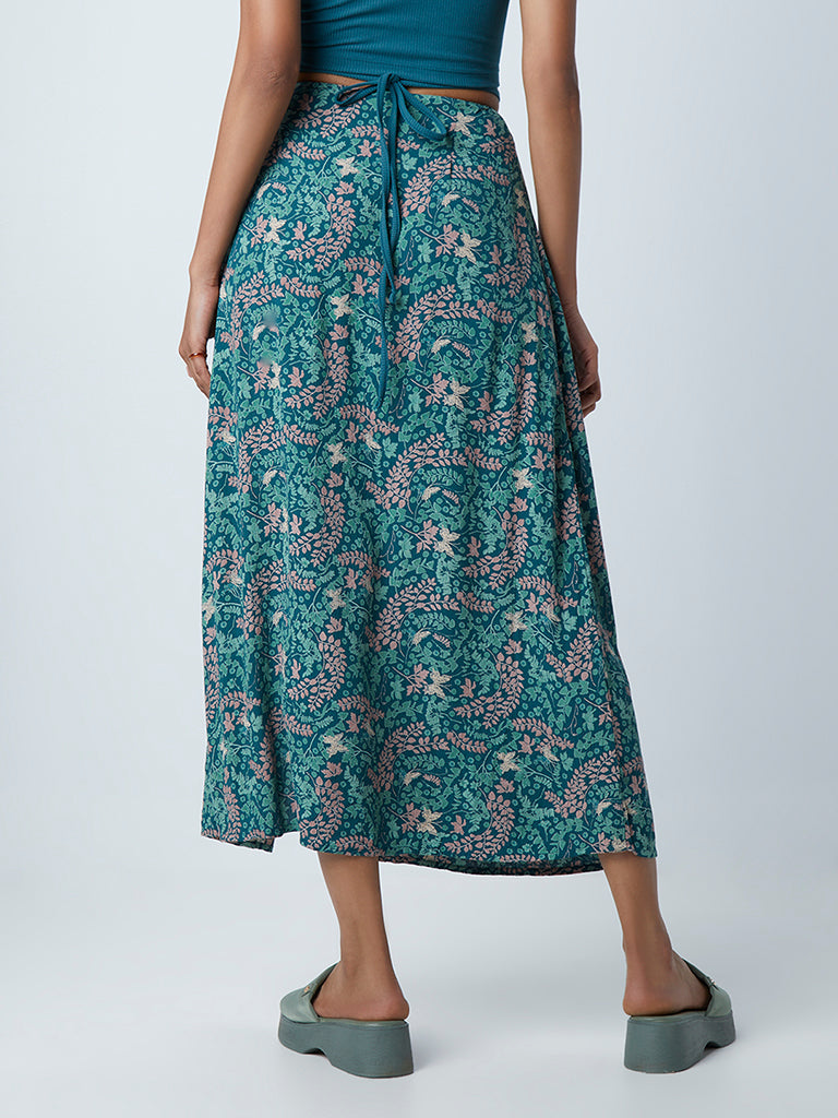 Nuon Teal Floral Patterned Skirt