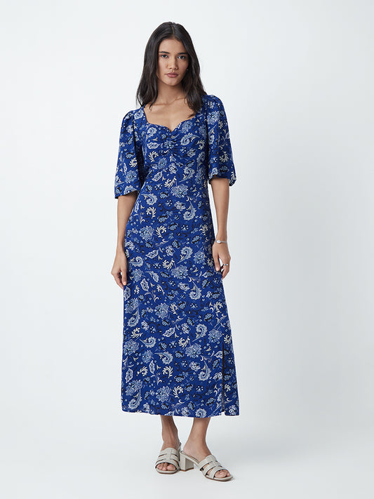 LOV Dark Blue Floral-Patterned Dress