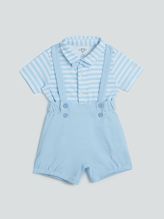 HOP Baby Blue Dungarees, T-Shirt And Bow Set