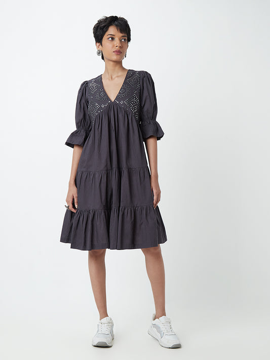Bombay Paisley Black Mirror-Detailed Tiered Dress