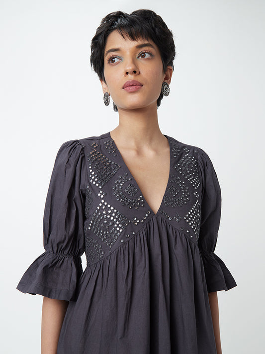 Bombay Paisley Black Mirror-Detailed Tiered Dress