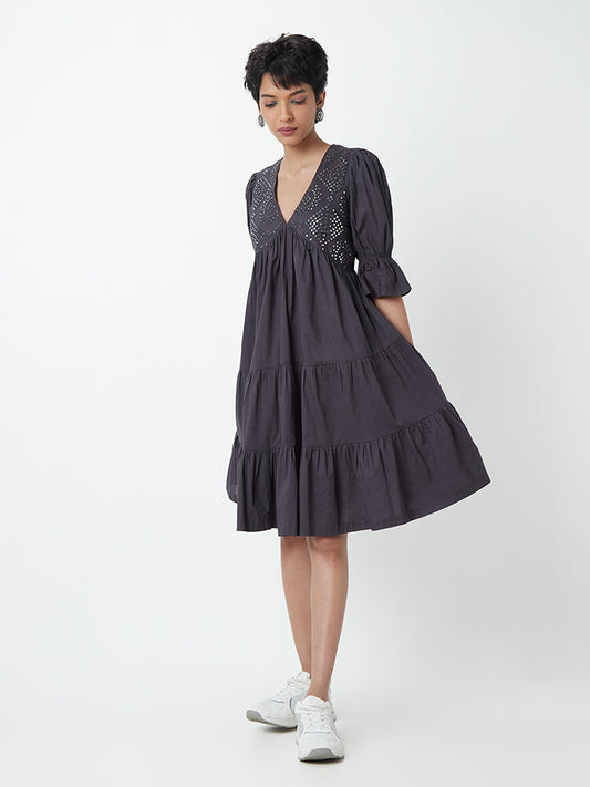 Bombay Paisley Black Mirror-Detailed Tiered Dress