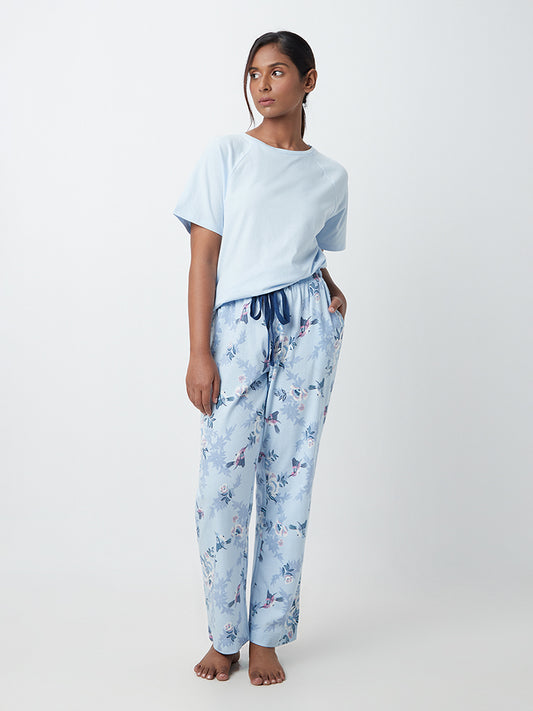 Wunderlove Light Blue Floral-Printed Pyjamas